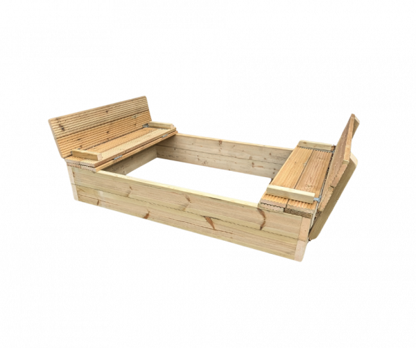 Sand pit with built in cover/benches